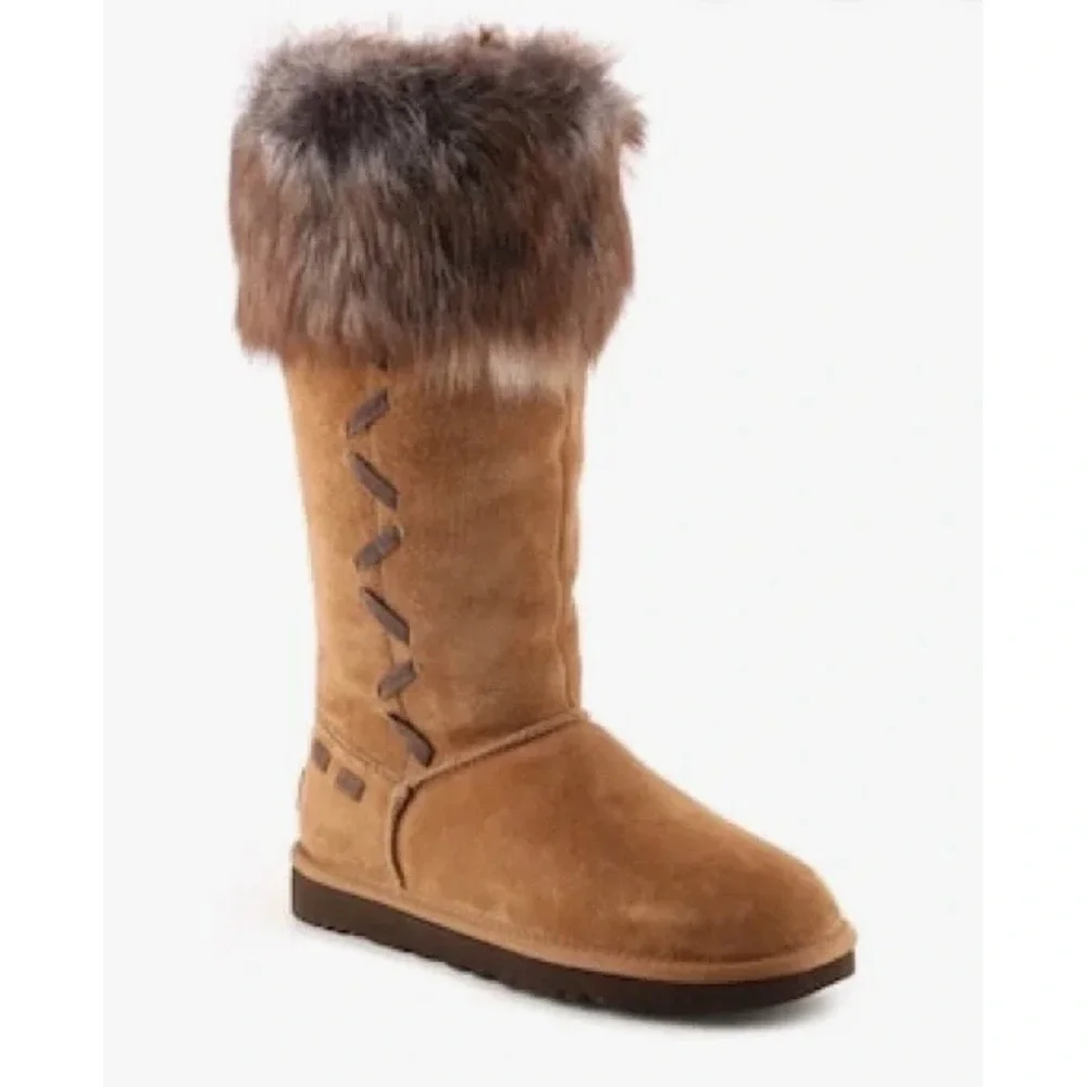 UGG ROSANA Brown Suede Winter Boots Tall 14